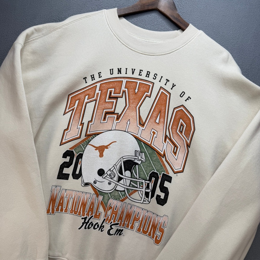 Texas Longhorns Hollister Blue 84 Sweatshirt Mens L Cream Cotton Boxy Fit NCAA